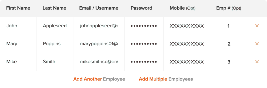 Adding employees to a time clock