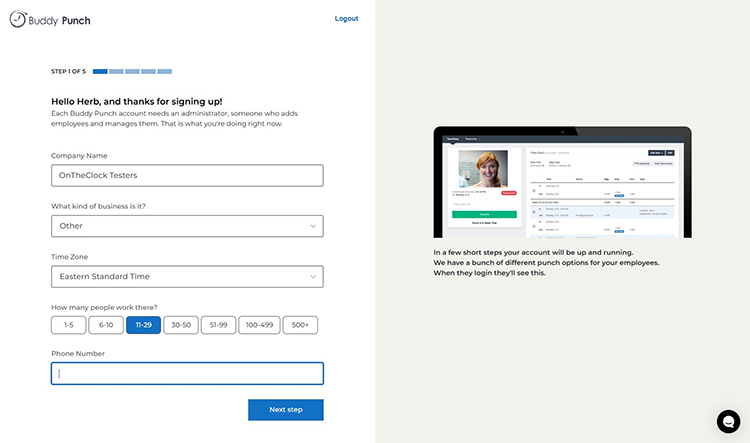 Buddy Punch Sign Up Form
