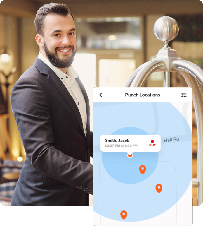 Hotel staff using GPS time tracking app